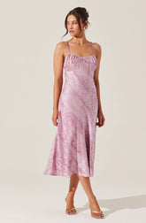 Kaiya Floral Jacquard Satin Midi Dress
