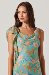 Isabelle Ruffled Cowl Neck Floral Midi Dress
