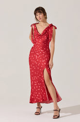 Allexina Satin Cowl Neck Midi Dress