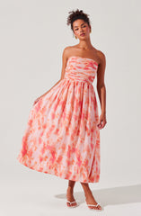 Aneesha Strapless Pleated Midi Dress