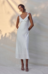 Zoie Satin Ruffle Midi Dress