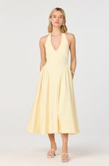 Meana Halter Plunge Drop-Waist Midi Dress