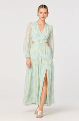 Klarissa Floral Cutout Balloon Sleeve Maxi Dress