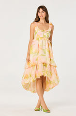 Serenidy Floral Ruffle Tiered High-Low Midi Dress