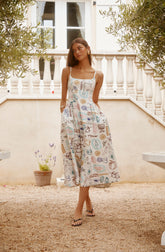 Ansley Novelty Print Linen Midi Dress