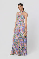 Samantha Floral Halter Pleated Gown