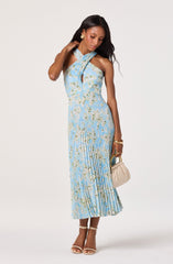 Samantha Plissé Halter Midi Dress