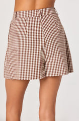 Preston Gingham Pleated High-Rise Shorts