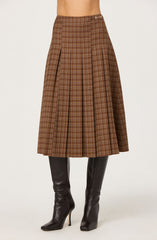 Vena Pleated Plaid Midi Skirt