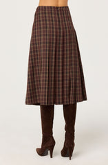 Vena Pleated Plaid Midi Skirt