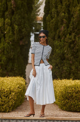 Sidra Cotton Knife Pleat Godet Midi Skirt