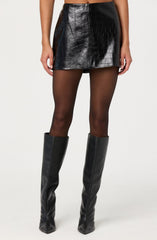 Savana Faux Croc Leather Skirt