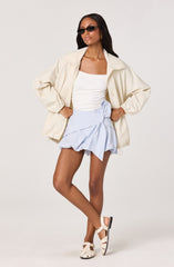 Nyomi Striped Bow Detail Faux-Wrap Mini Skirt
