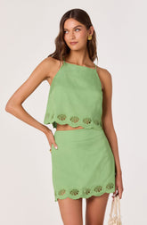 Taniya Embroidered Linen Mini Skirt