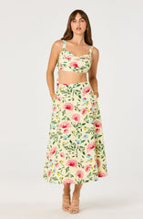 Myria Floral Linen A-Line Midi Skirt