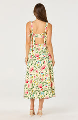 Myria Floral Linen A-Line Midi Skirt