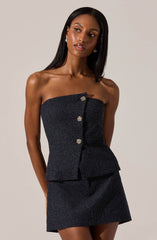 Moina Asymmetrical Strapless Tweed Top