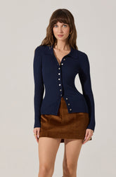 Keren Collared Ribbed Knit Cardigan