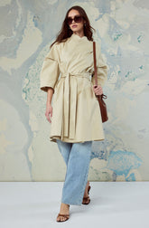 Kaylin Collarless Wrap Trench Coat