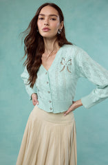 Kalen Cable-Knit Bow Cutout Cardigan