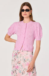 Kaydence Puff Sleeve Bobble Stitch Cardigan