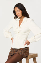 Simran Collared V-Neck Ruched Top