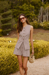 Karan Gingham Longline Vest