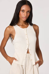 Mamie Ribbed Knit Button-Front Top