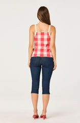 Sue Check Square-Neck Top