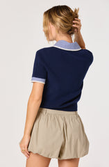 Marlee Mixed Media Cardigan with Gingham Collar