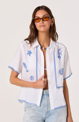 Trace Embroidered Linen Button-Up Shirt