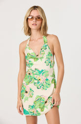 Satin Floral Cowl Neck Halter Dress