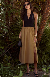 Mixed Media Halter Midi Dress