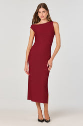 Off Shoulder Ribbed Knit Midi Dress