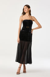 Strapless Contrast Belted Midi Dress