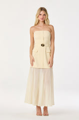 Strapless Contrast Belted Dress
