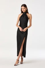 Jasmin Satin Halter Maxi Dress
