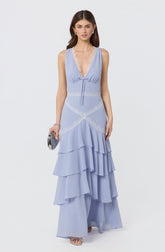 Evelyn Lace Trim Tiered Ruffle Maxi Dress