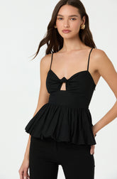 Cutout Bubble Hem Peplum Top