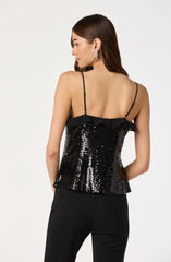 Sequin Ruffle Trim Tie Top