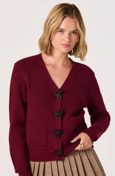 Embellished Bow Button Cardigan