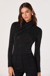 Embellished Crossover Mock Neck Top