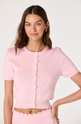 Scalloped Placket Ribbed Cardigan