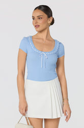 Lina Ruffle Trim Ribbed Sweater Top