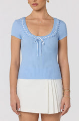 Lina Ruffle Trim Ribbed Sweater Top