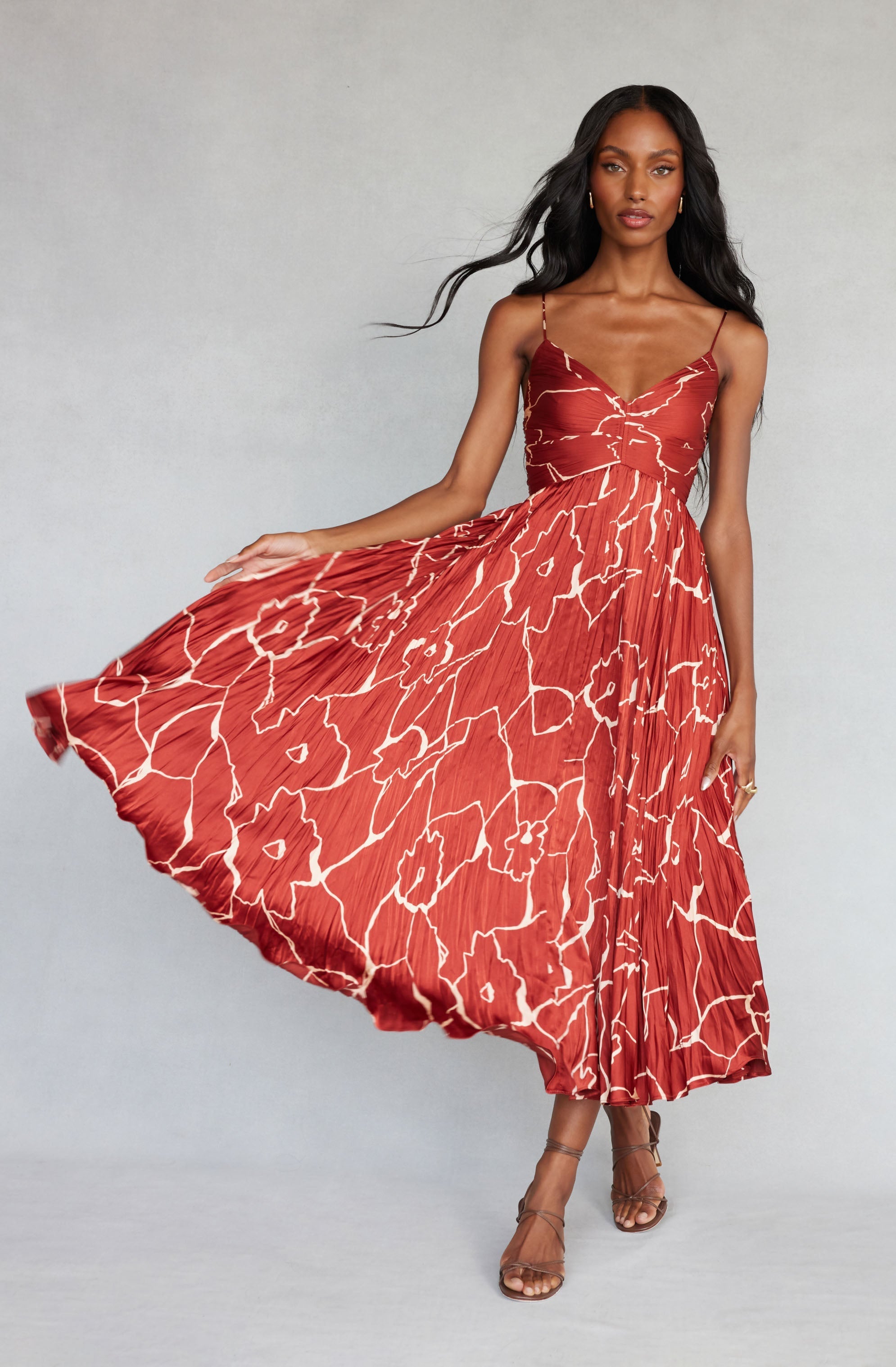 Maeve Pleated Satin Midi Dress
