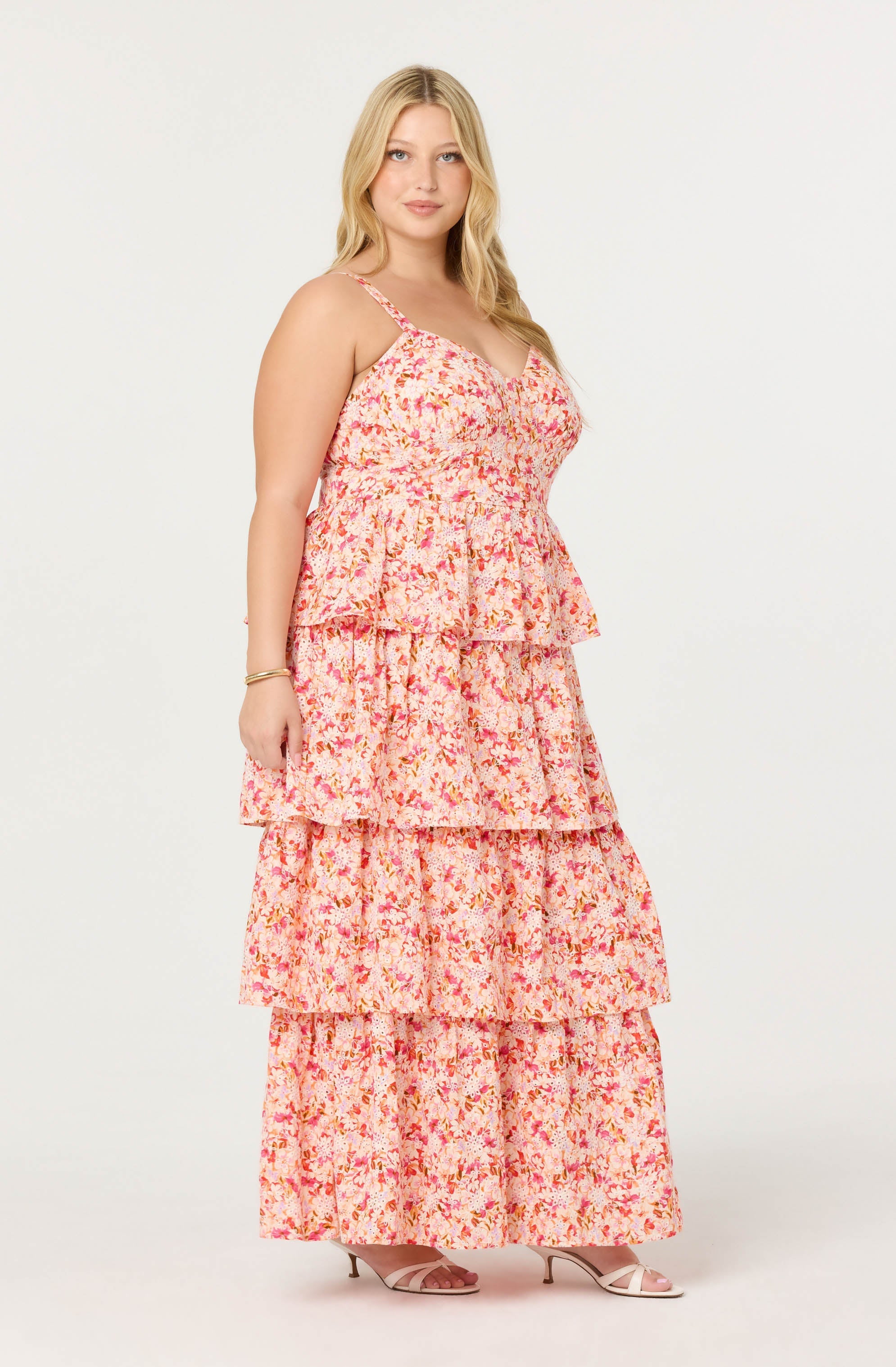Midsummer Eyelet Tiered Floral Maxi Dress