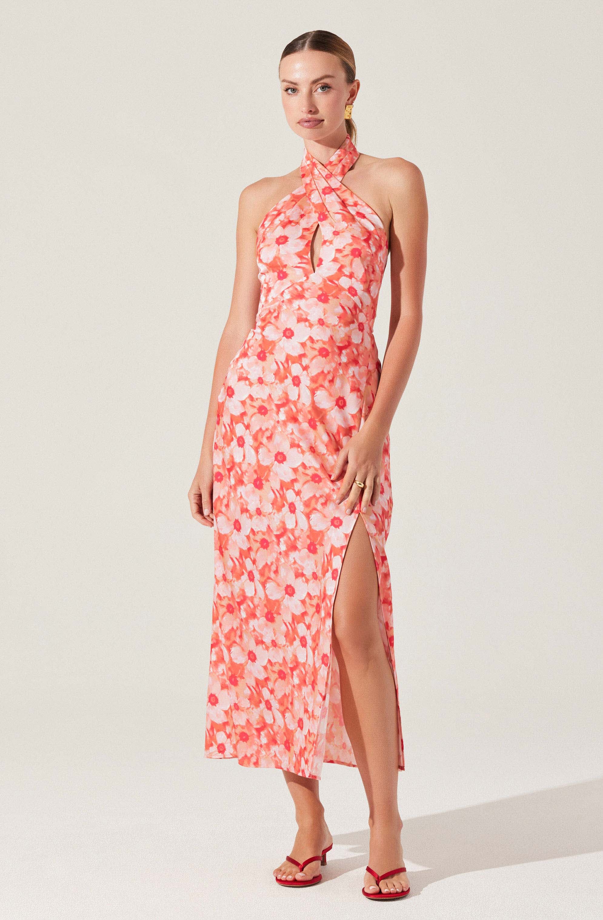 Marissa Floral Halter Neck Midi Dress