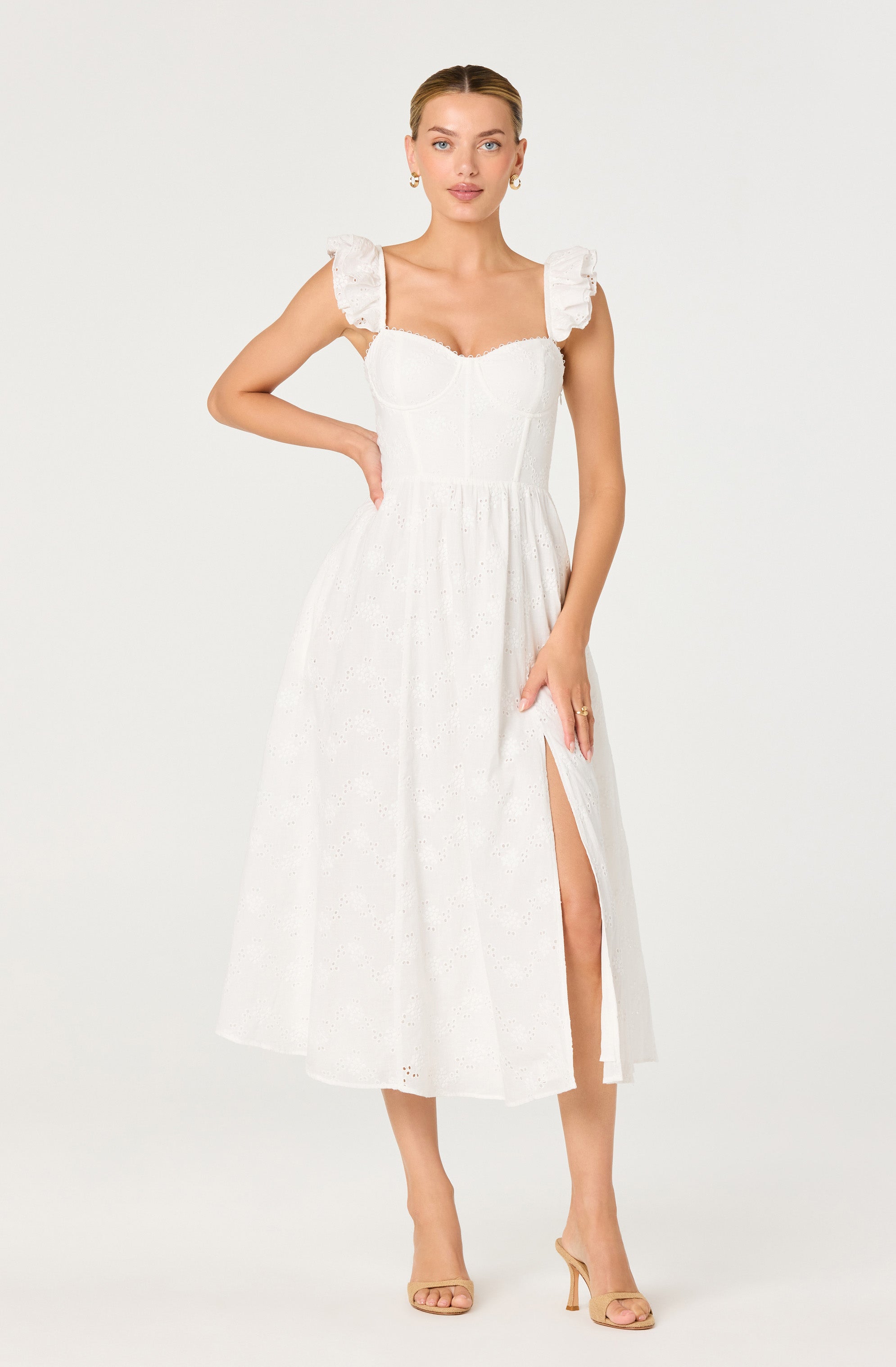 Wedelia Ruffle Strap Eyelet Corset Midi Dress