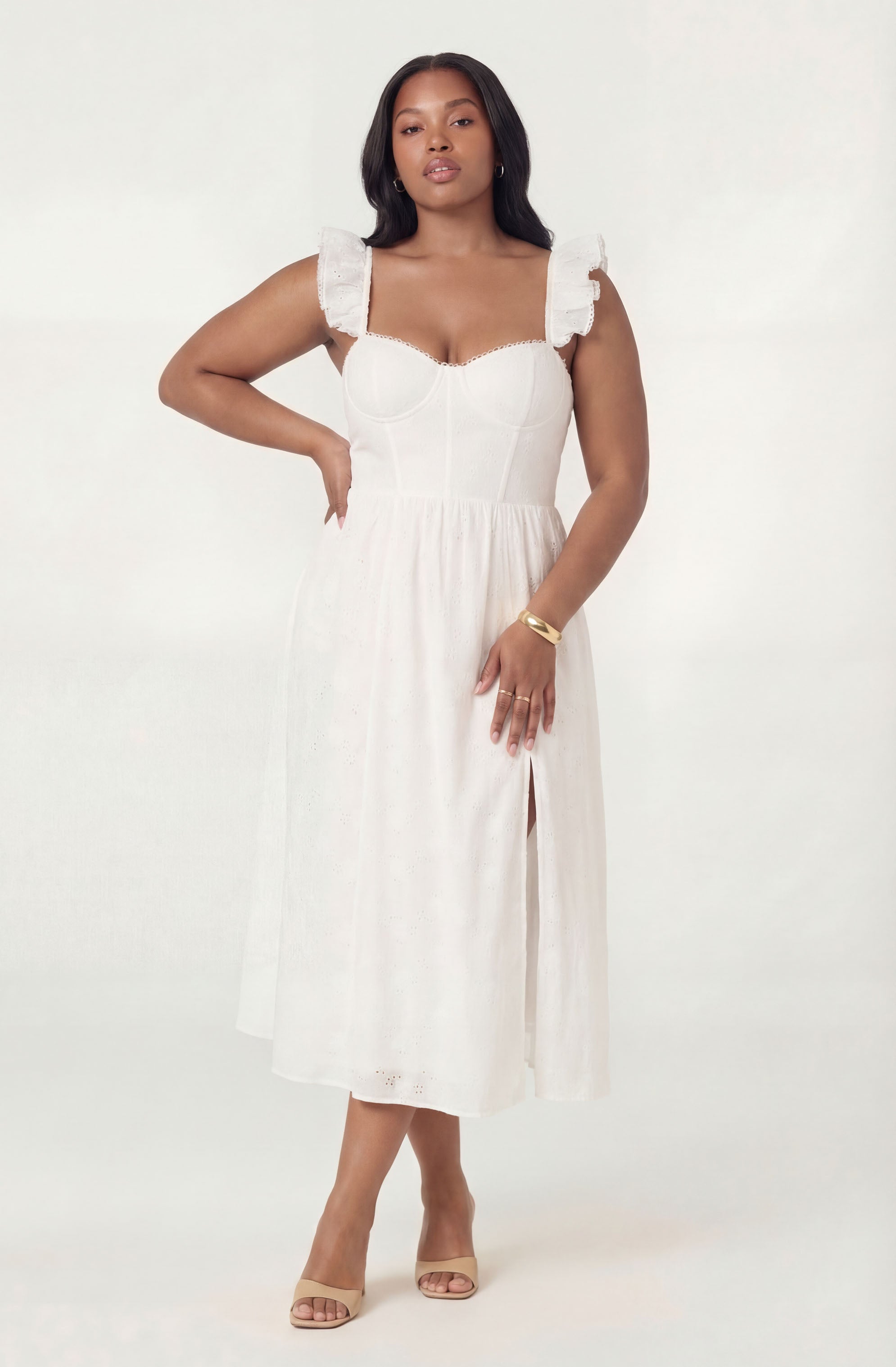 Wedelia Ruffle Strap Eyelet Corset Midi Dress